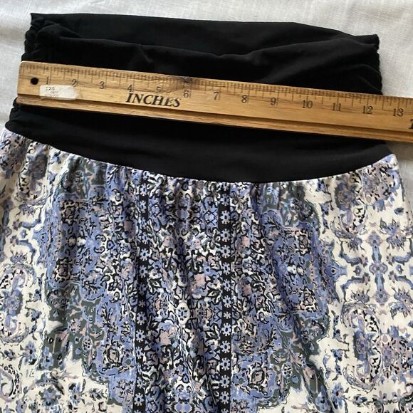 B Design Maxi Skirt Ruched Waist Pull-On Stretch Geometric Size L Blue Cream - Picture 8 of 11